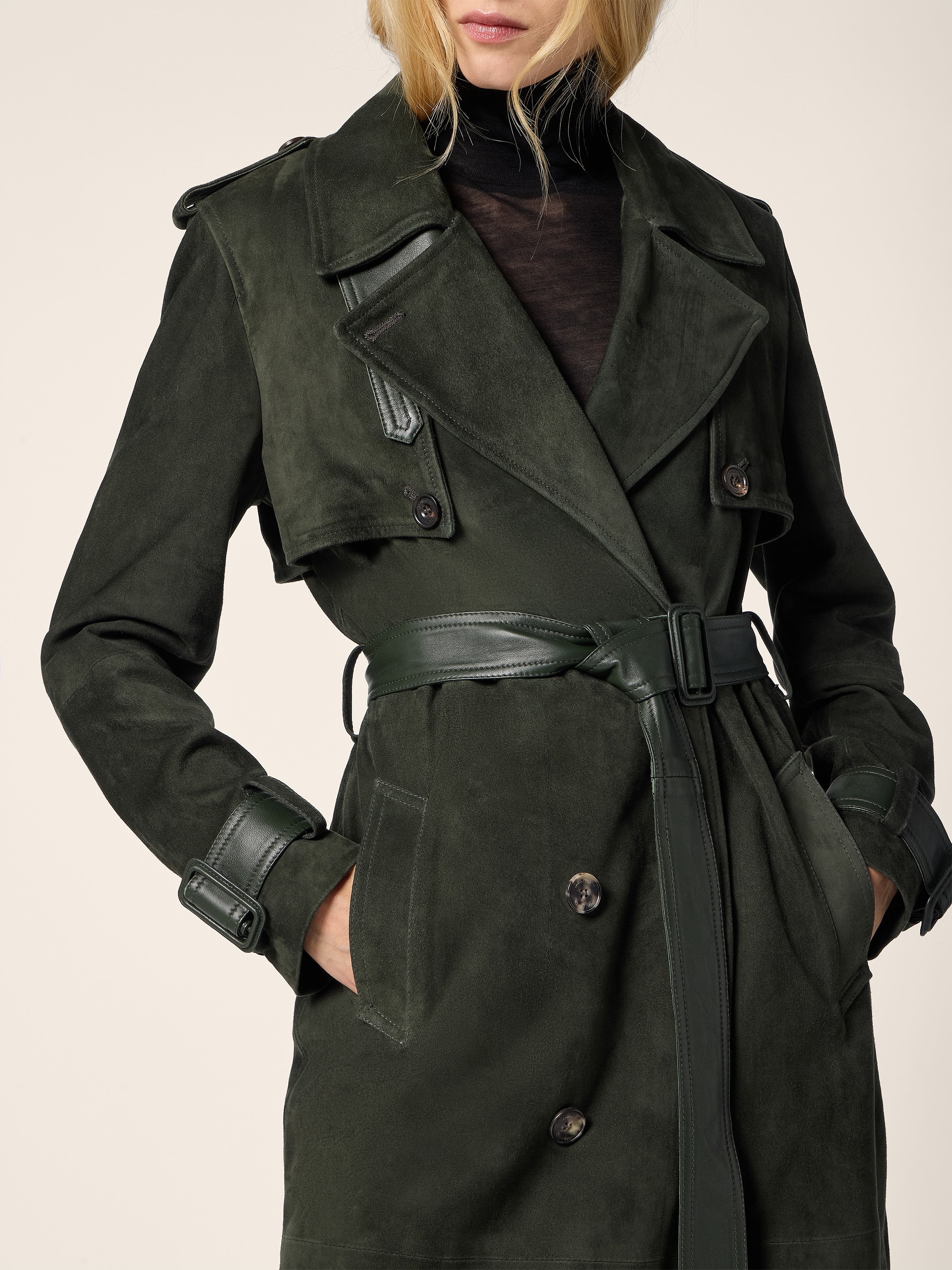 Suede and Leather Trench Coat - Image 4