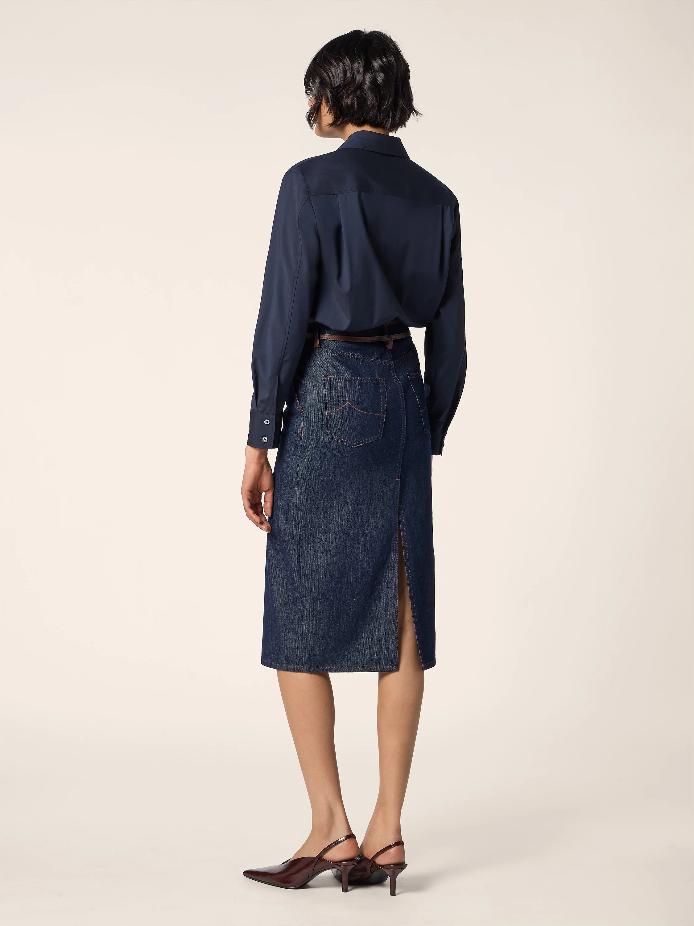 Mixed-Material Wool-Cashmere and Denim Dress - Image 3