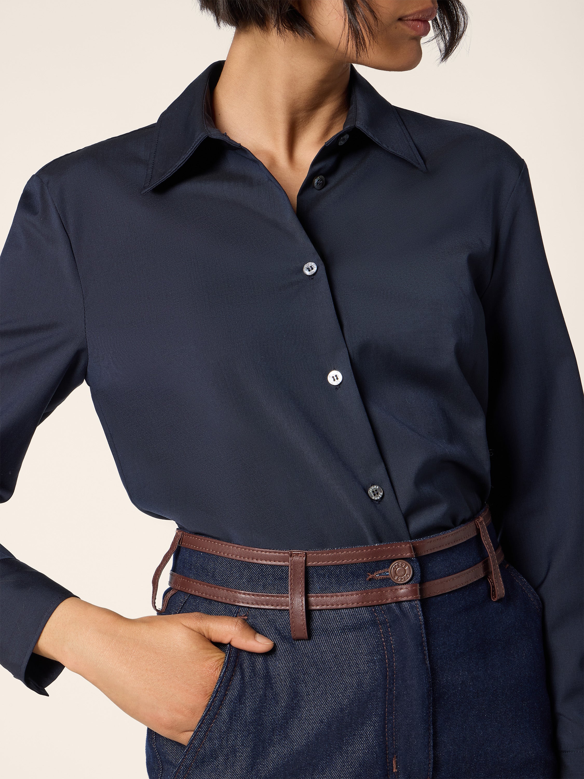 Mixed-Material Wool-Cashmere and Denim Dress - Image 4